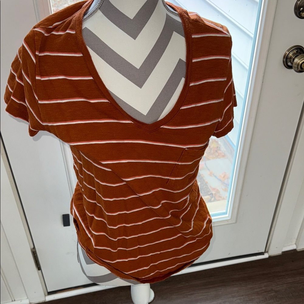 Universal Thread Rust Striped V-Neck Tee